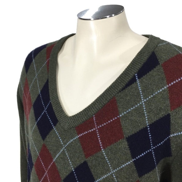 LL‎ Bean Lambswool Argyle Sweater VNeck - Picture 1 of 4